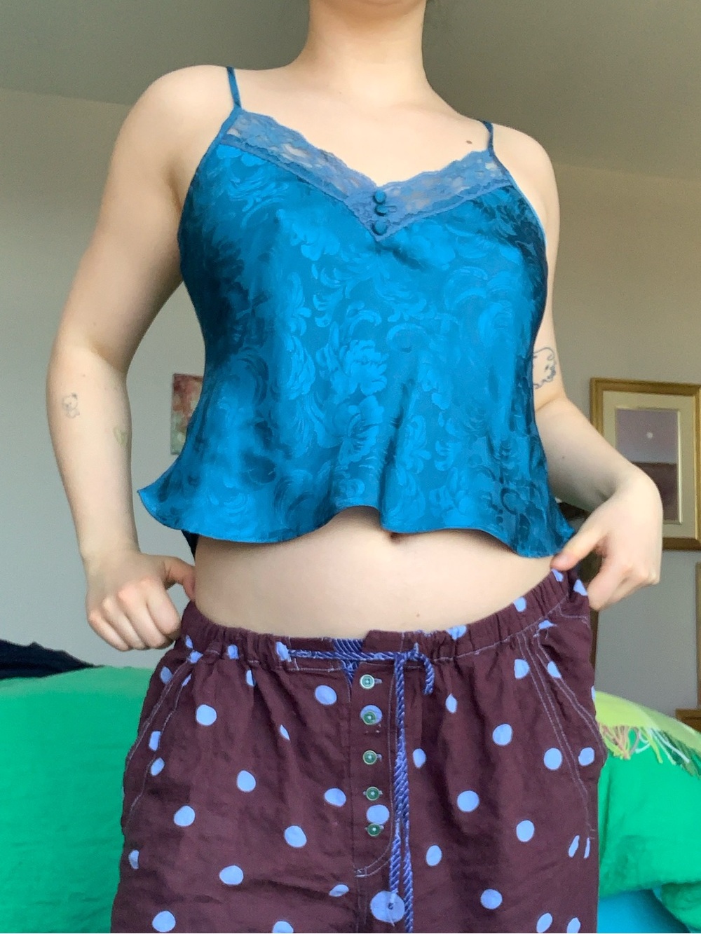 Sopré Teal Jacquard Lace-Trim Camisole